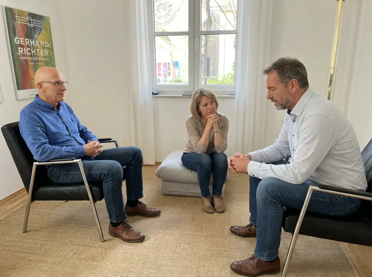 Gespräch in einer Familientherapie in ruhiger Beratungsatmosphäre