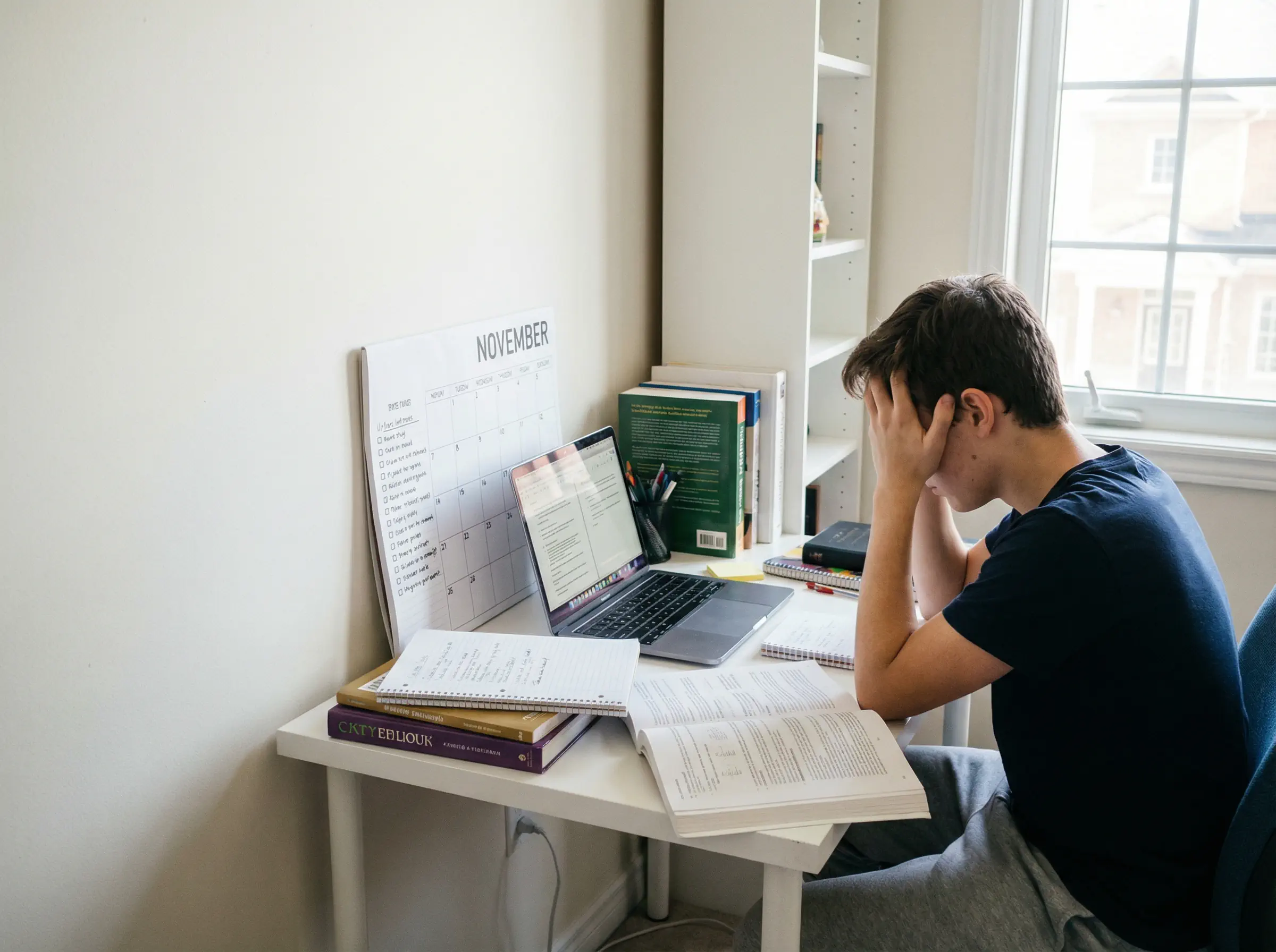 Student sitzt vor Laptop und schiebt Lernen auf – Prokrastination im Studium